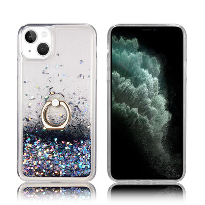For Apple iPhone 14 /Plus Pro Max Hybrid Glitter Bling Sparkling Liquid Quicksand Sparkle TPU PC with Ring Stand Holder  Phone Case Cover
