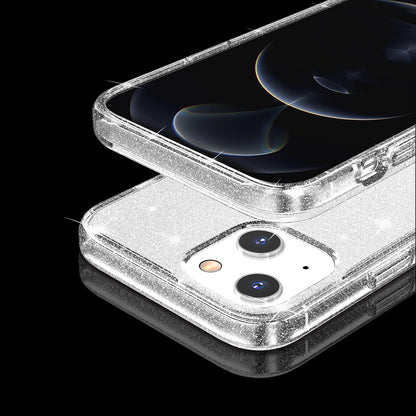 For Apple iPhone 14 (6.1") Transparent Glitter Shiny Sparkle Bling TPU Rubber Hard Back Hybrid Frame Shockproof Clear Phone Case Cover