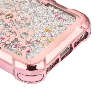 For Apple iPhone 5s/5 / SE Quicksand Liquid Glitter Bling Hybrid Image Flowing Sparkle Protector Skin Spring Flowers Phone Case Cover