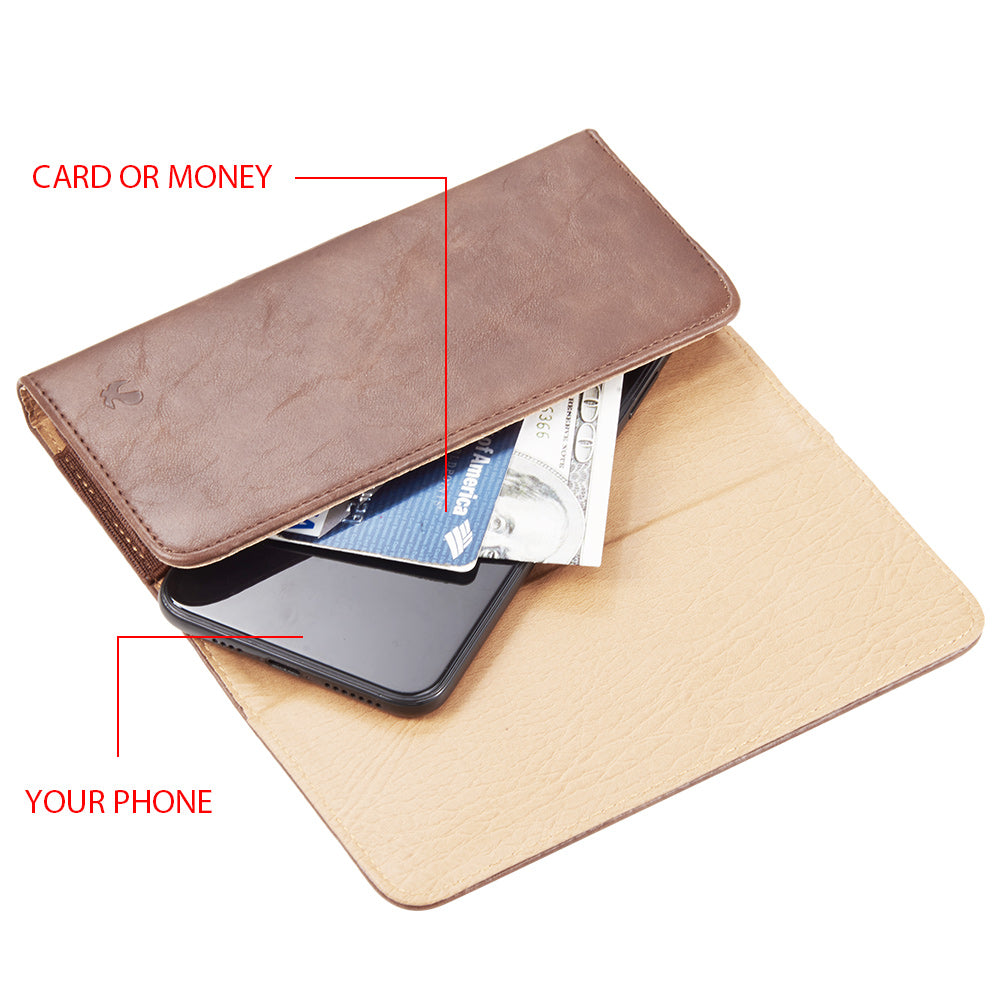 For Samsung Galaxy A23 5G Universal Horizontal Leather Phone Case with Embossed American Eagle Pouch Belt Clip Holster & Magnetic Pouch [Brown]