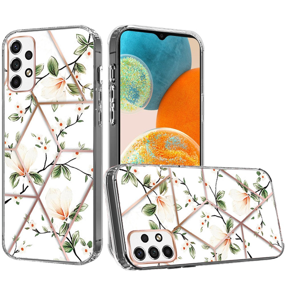 For Samsung Galaxy A23 5G Fashion Art Floral IMD Design Beautiful Flower Pattern Hybrid Protective Hard Rubber TPU White Flower Phone Case Cover