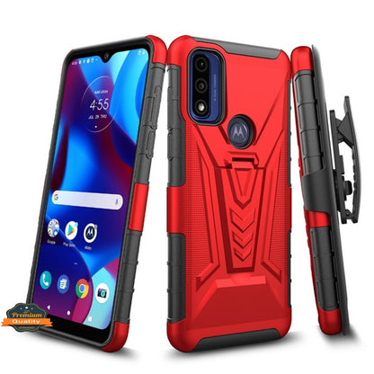 For Motorola Moto G Pure Hybrid Armor Kickstand with Swivel Belt Clip Holster Heavy Duty 3 in 1 Defender Shockproof Rugged  Phone Case Cover