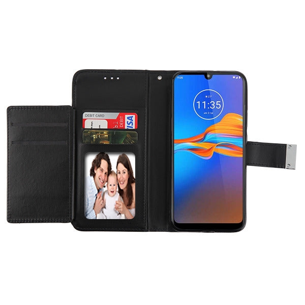 For Motorola Moto E6 Plus PU Leather Wallet with Credit Card Holder Storage Folio Flip Pouch Stand  Phone Case Cover