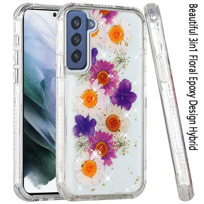 For Samsung Galaxy S21 FE /Fan Edition Sparkle Glitter Floral Epoxy Design Shockproof Hybrid Fashion Bling Rubber TPU  Phone Case Cover