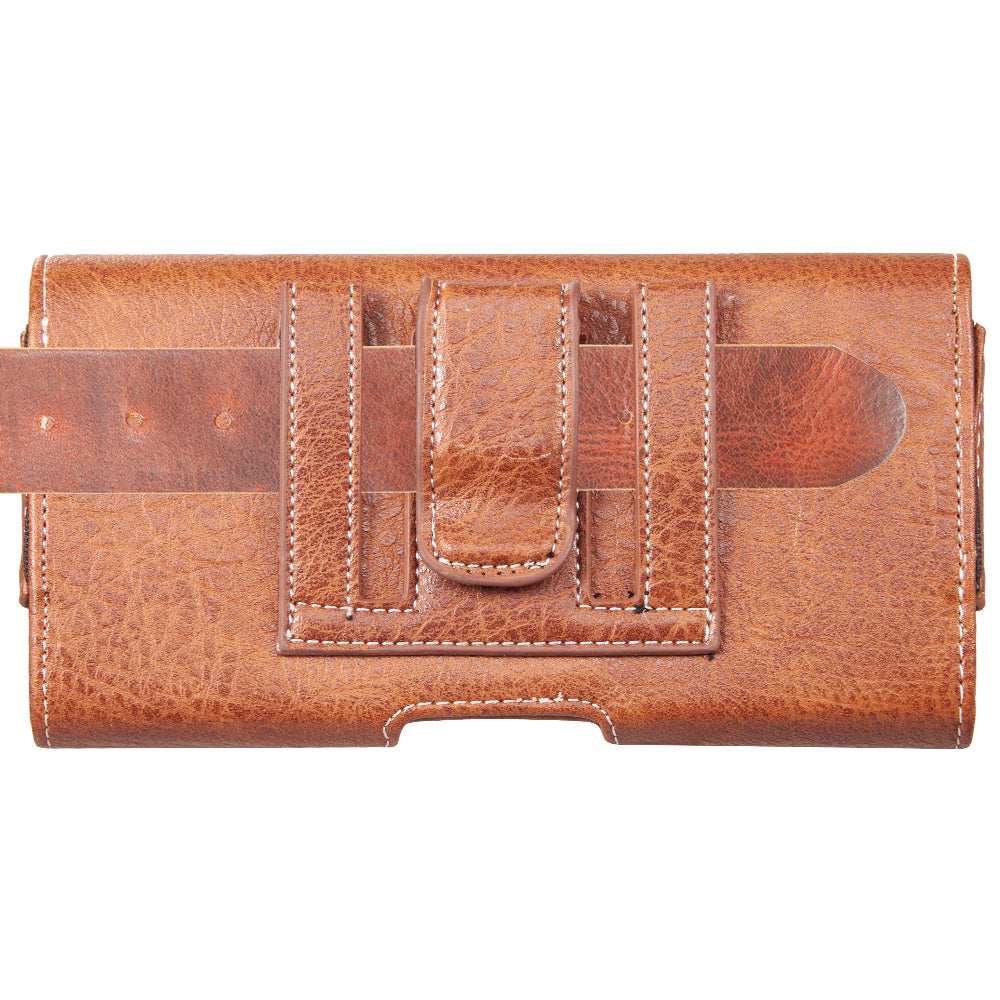 For Nokia C200 Universal Horizontal Cell Phone Leather Pouch Holster Carrying Case with Credit Card Slots & Belt Clip Loop (Size 5.7") [Brown]