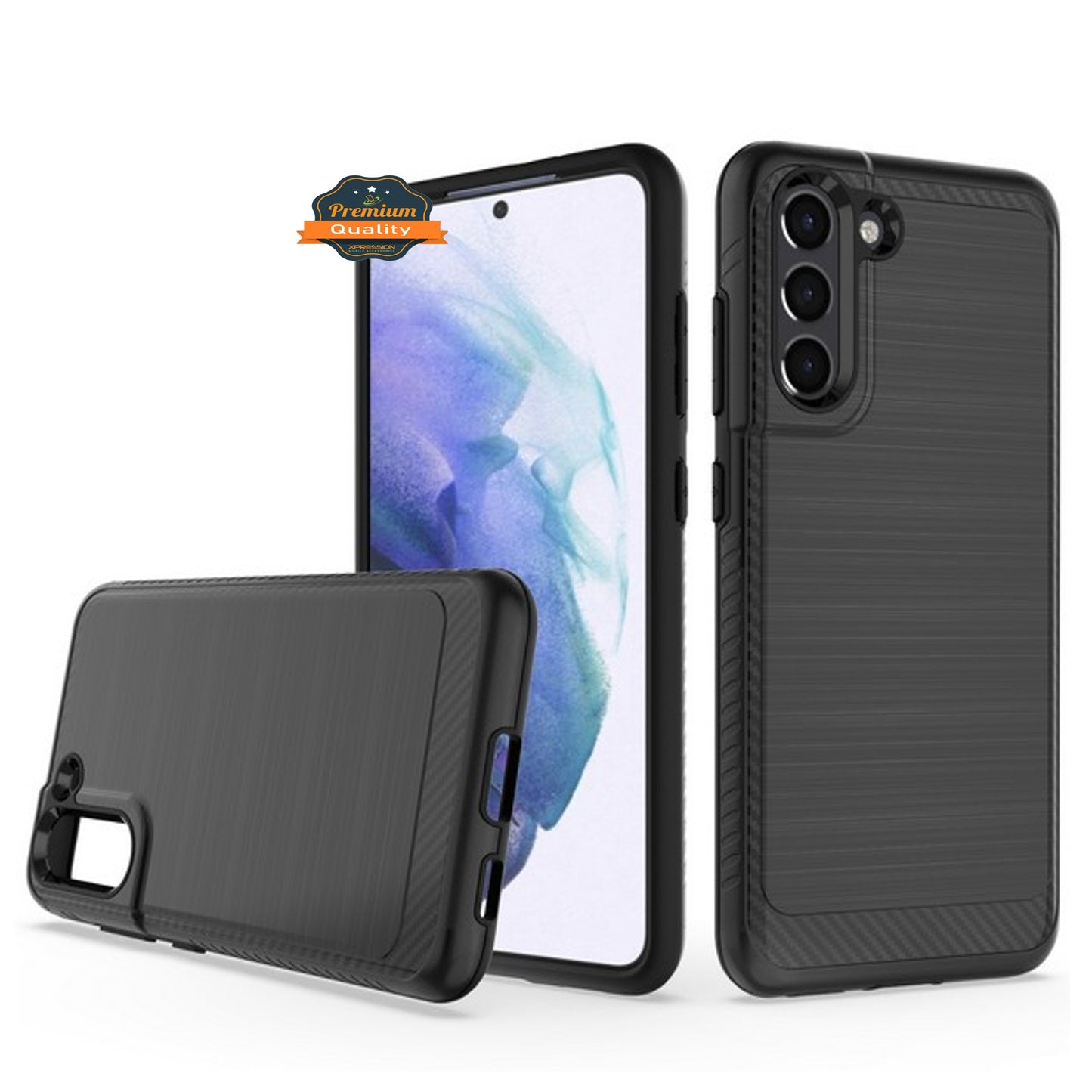 For AT&T Motivate 2 Brushed Metal Texture Hybrid Dual Layer Defender TPU Rugged Shockproof Armor Carbon Fiber Design  Phone Case Cover