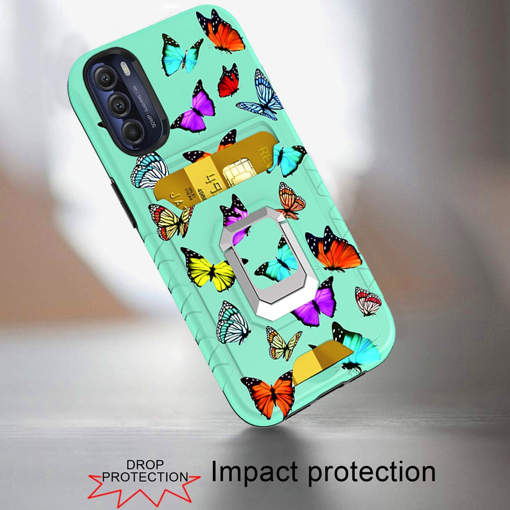 For Motorola Moto G Stylus 5G 2022 Stylish Wallet Case with Credit Card Holder & Magnetic Kickstand Ring Hybrid Armor  Phone Case Cover