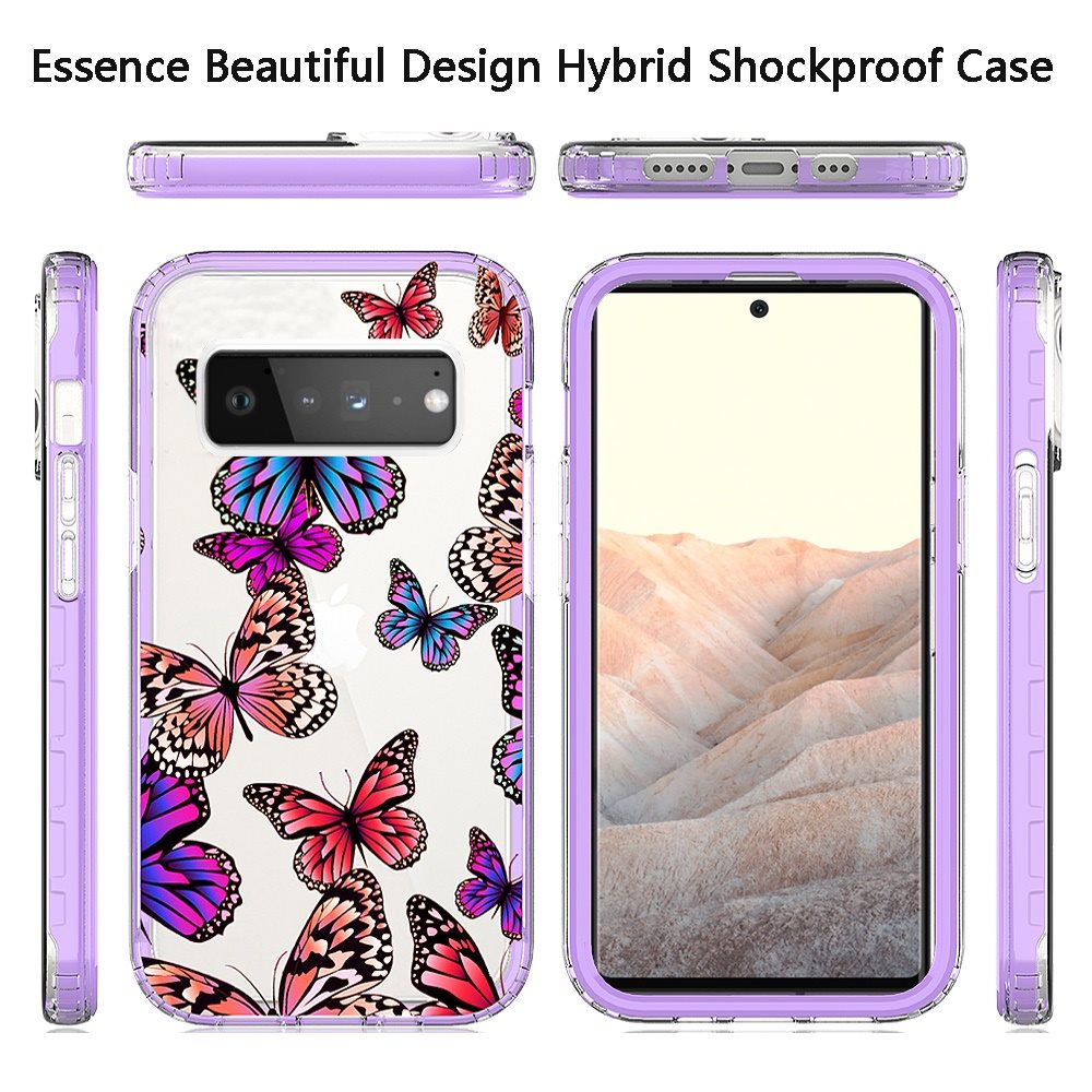 For Apple iPhone 14 Plus (6.7") Beautiful Design 3in1 Hybrid Triple Layer Armor Hard PC Plastic Rubber Frame Purple Butterfly Phone Case Cover
