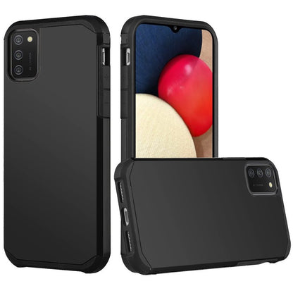 For Samsung Galaxy A02S Ultra Slim Heavy Duty [Dual Layer] Hybrid Shock Proof Protective Rugged Bumper Shell Hard PC + Rubber TPU Black Phone Case Cover