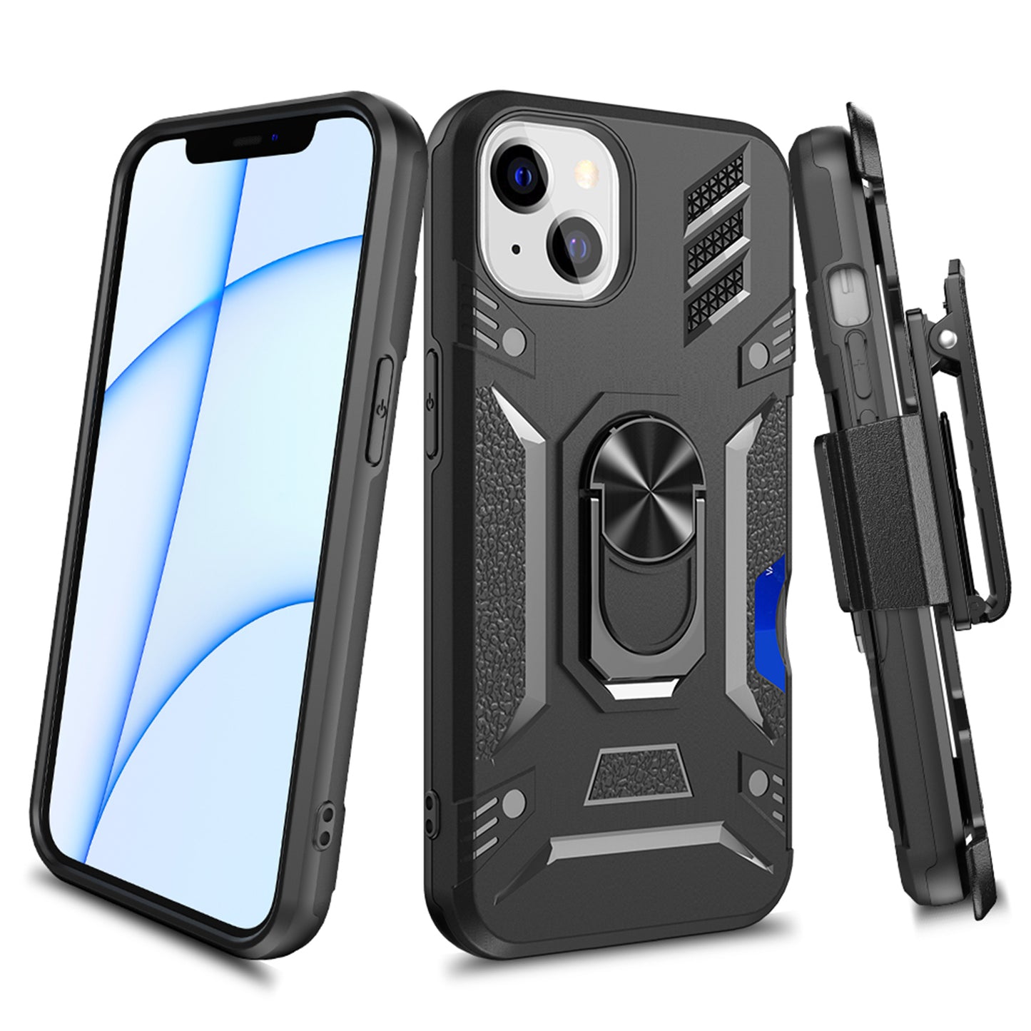 For Motorola Moto G Stylus 5G 2022 Wallet Case with Invisible Credit Card Holder 3in1 Combo Holster Clip and Ring Kickstand Black Phone Case Cover