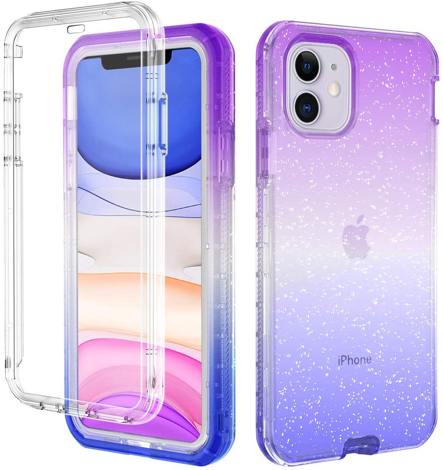 For Apple iPhone 13 Pro Max Mini Clear Gradient Glitter Bling Sparkly Hybrid Hard PC Soft TPU Bumper and Front Frame Drop Protective  Phone Case Cover
