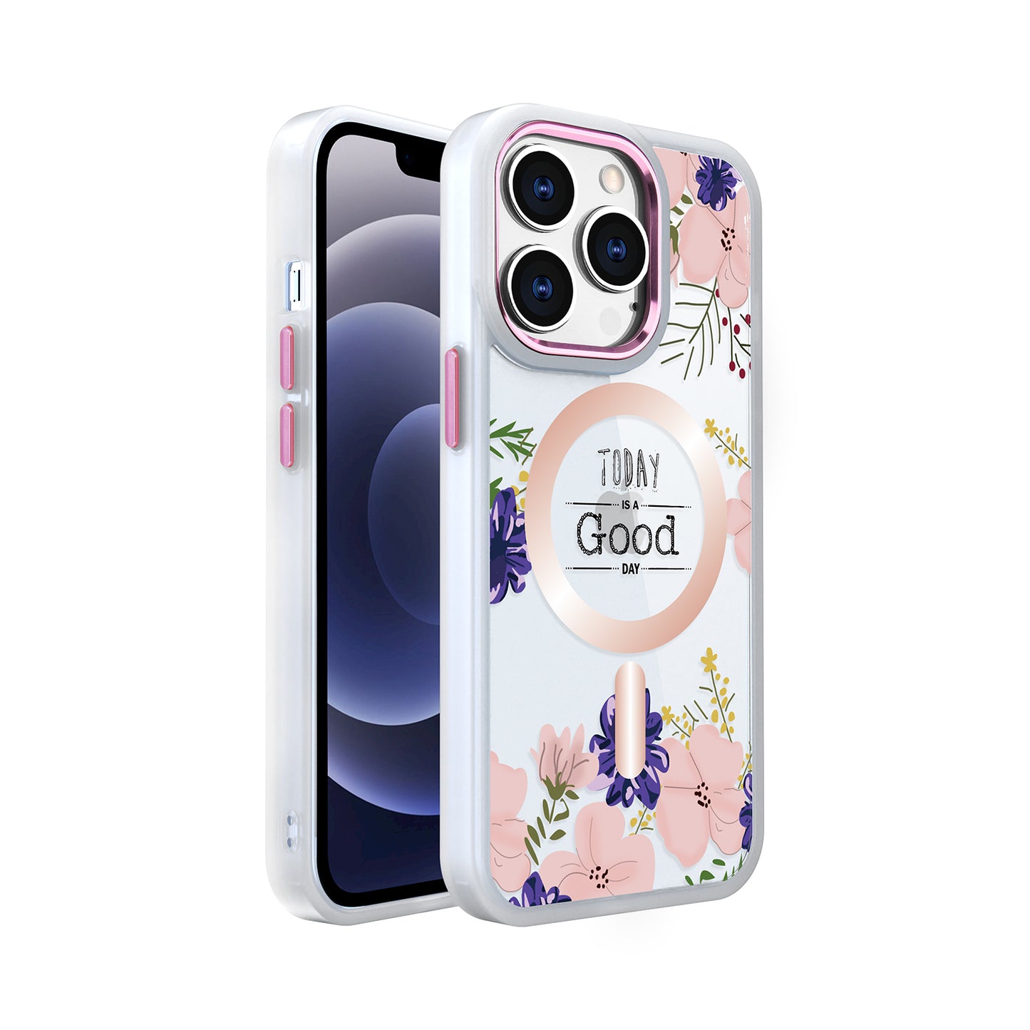 For Apple iPhone 14 /Plus Pro Max Hybrid Flower Quotation Design Fashion Hard PC with MagSafe Compatible  Phone Case Cover