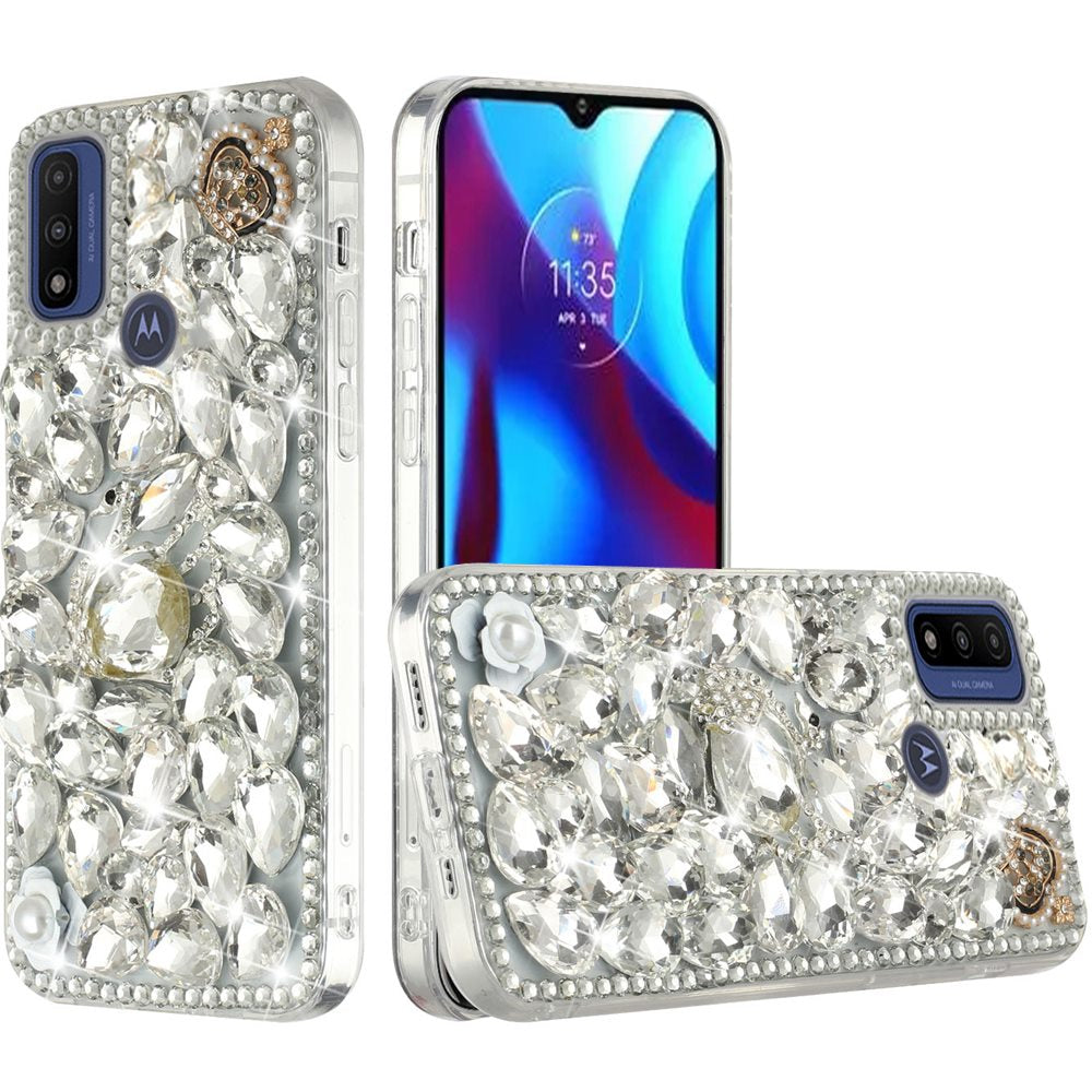 For Motorola Moto G Pure Bling Clear Crystal 3D Full Diamonds Luxury Sparkle Transparent Rhinestone Hybrid Bumper  Phone Case Cover