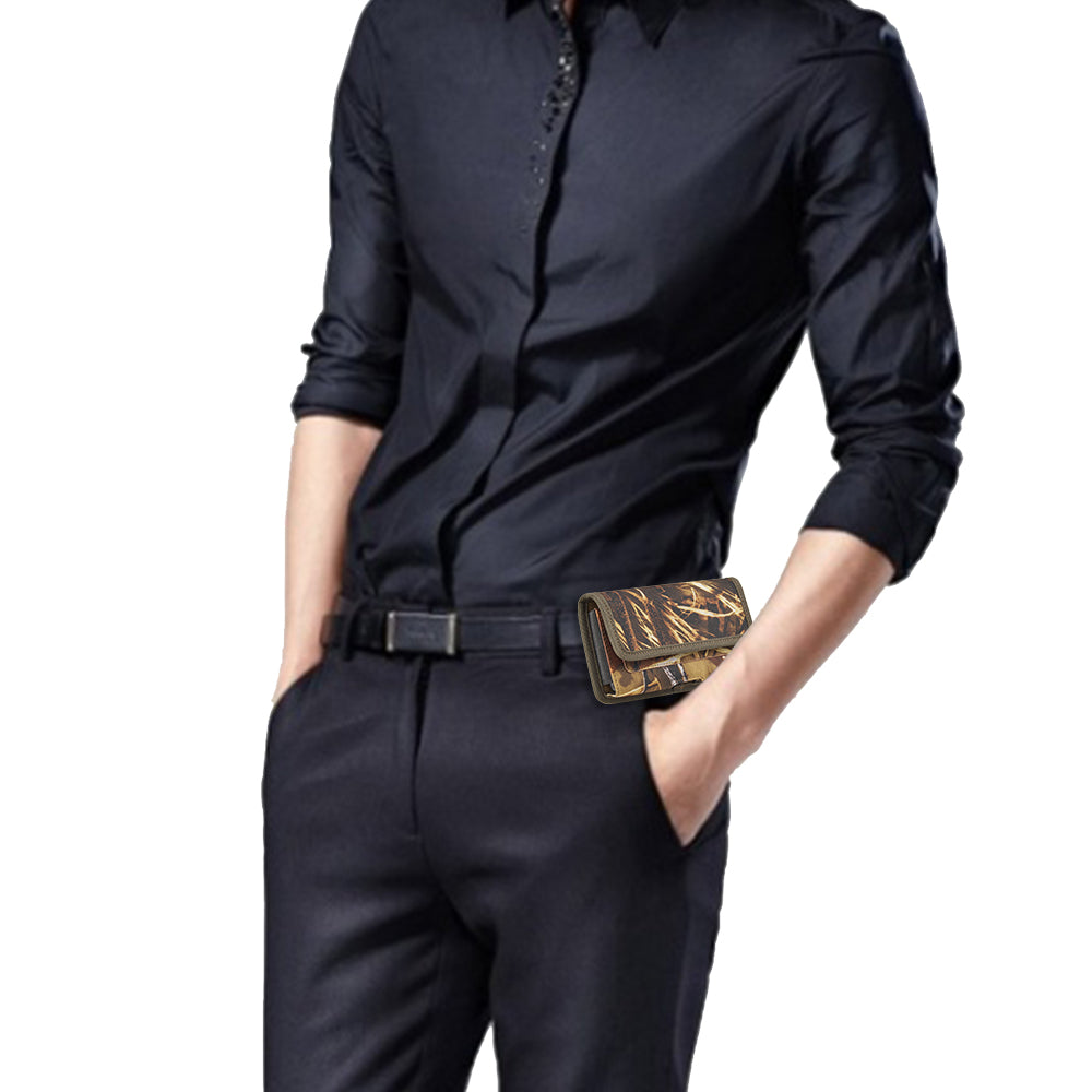 For Samsung Galaxy A22 5G, Boost Celero 5G Universal Horizontal Cell Phone Case Camo Print Holster Carrying Pouch with Belt Clip & 2 Card Slots fit Large Devices 6.3" [Camouflage]