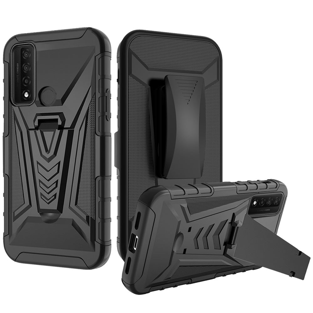 For TCL 20 XE Combo 3 in 1 Rugged Belt Clip Holster Heavy Duty Tuff Hybrid Armor Rugged Hard TPU Rubber with Kickstand Stand  Phone Case Cover
