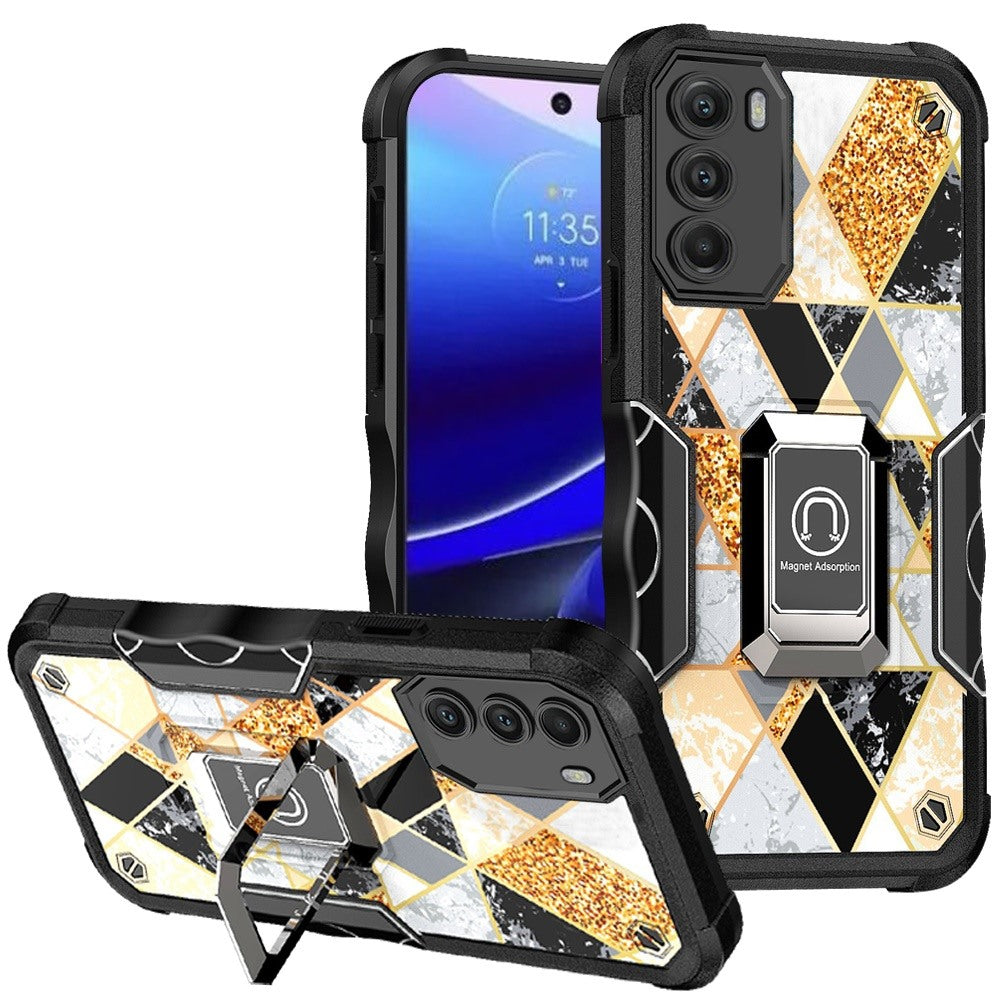 For Motorola Moto G Stylus 5G 2022 Marble IMD Design Hybrid Magnetic Ring Stand Kickstand Heavy Duty Shockproof  Phone Case Cover
