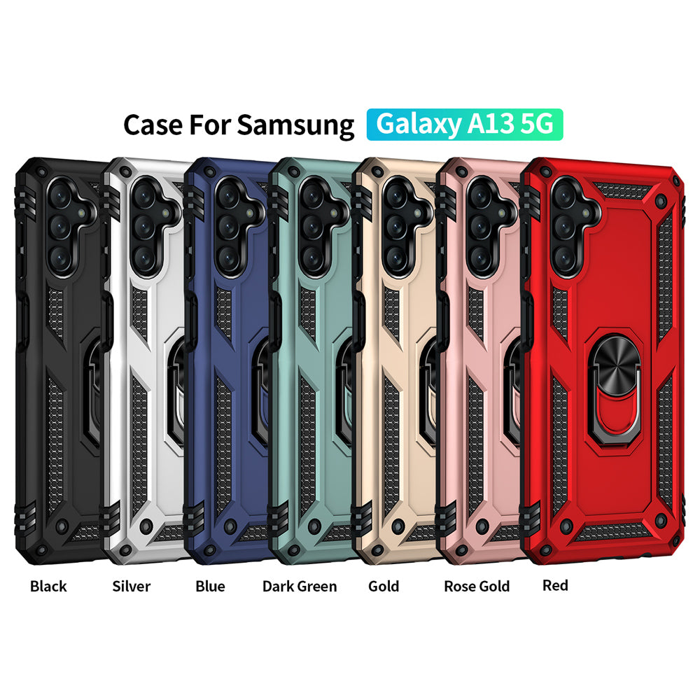 For Samsung Galaxy A13 5G Military Grade Heavy Duty Armor Hybrid with Rotating Metal Ring Kickstand Finger Loop Stand  Phone Case Cover