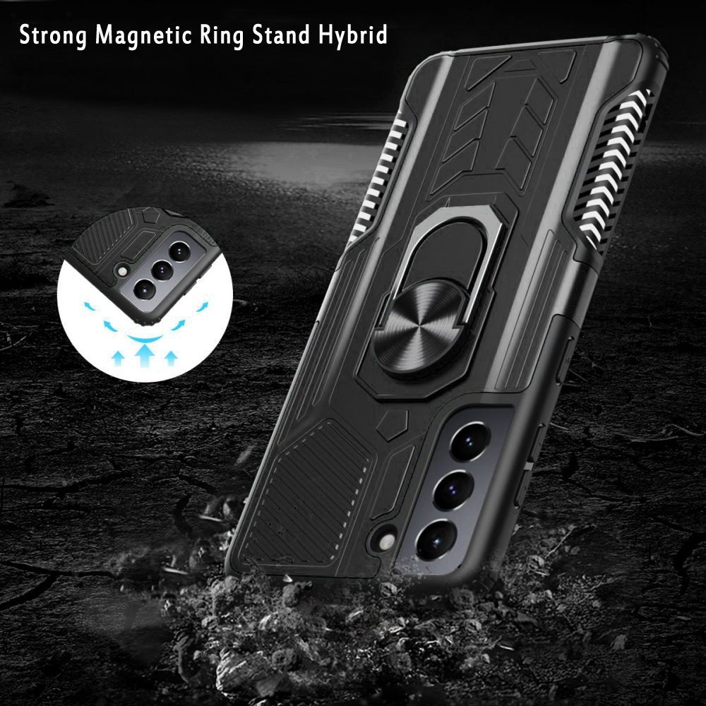 For Samsung Galaxy S21 FE /Fan Edition Military Grade Hybrid Heavy Duty 2 in 1 Hard PC and Silicone with Ring Stand Holder  Phone Case Cover