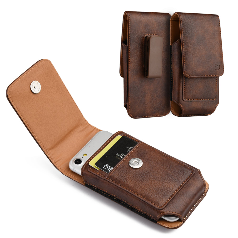 For Nokia C200 Universal Vertical Leather Case Holster with Card Slot, Rotation Belt Clip & Magnetic Closure Carrying Phone Pouch [Brown]