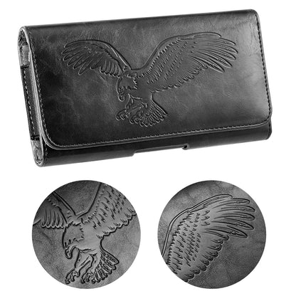 For Samsung Galaxy A23 5G Universal Horizontal Leather Phone Case with Embossed American Eagle Pouch Belt Clip Holster & Magnetic Pouch [Black]