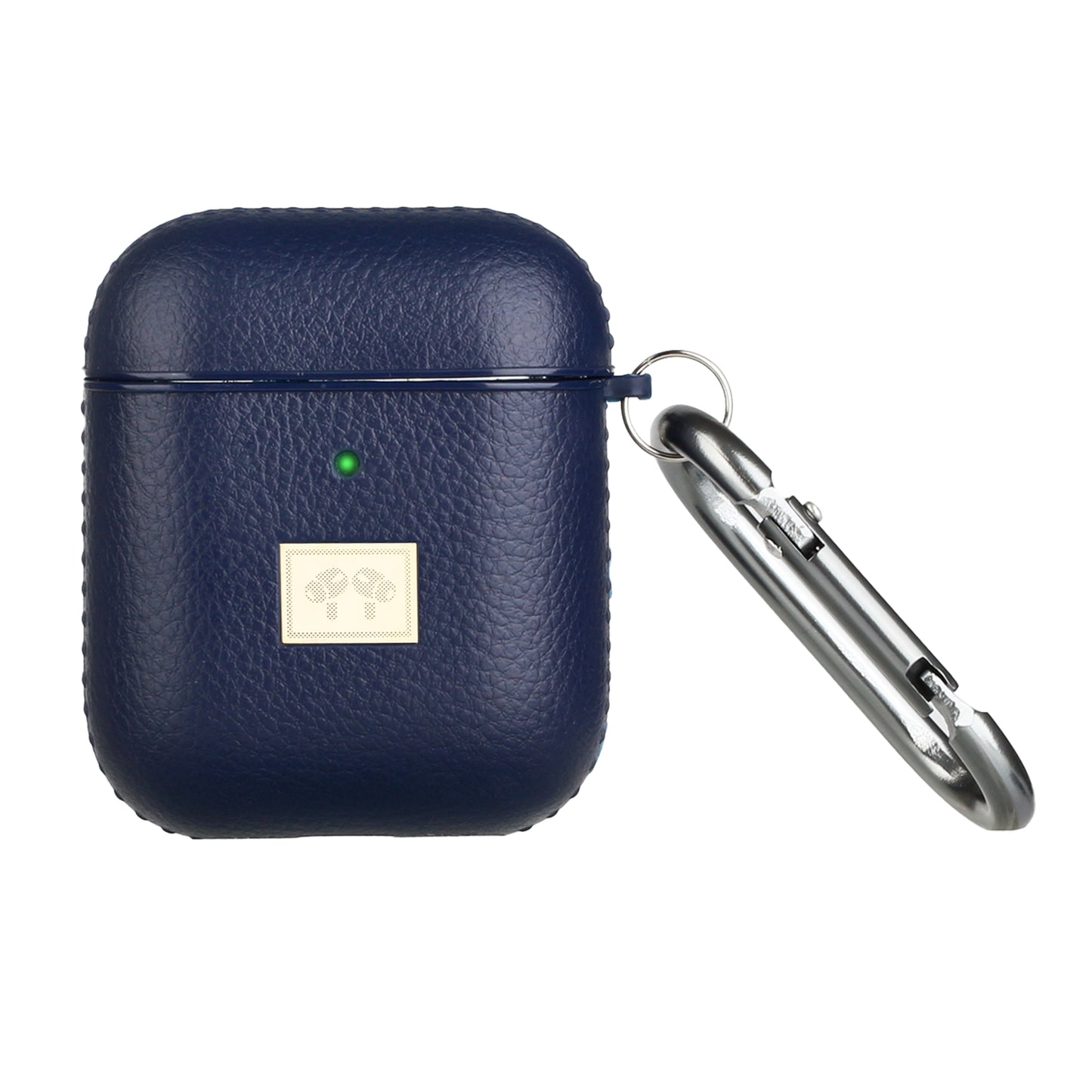 For Apple AirPods 2 & 1 Luxury Leather Grain Textured TPU with Carabiner [Front LED Visible] Shockproof Protective Skin  Phone Case Cover