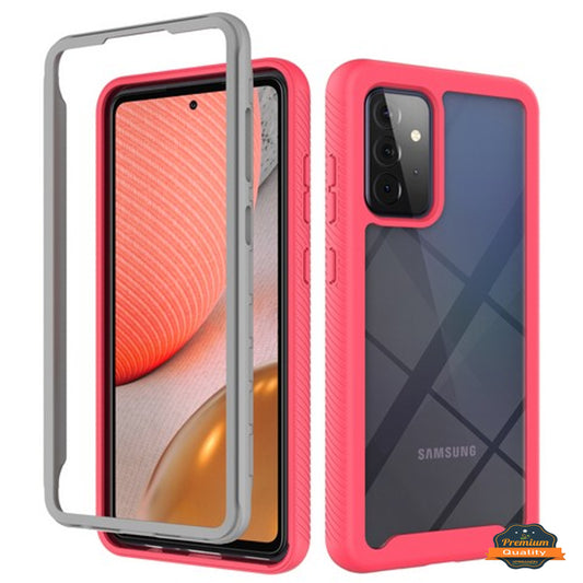 For Samsung Galaxy A23 5G Full Body Armor Slim Hybrid Double Layer Hard PC + TPU Transparent Back Rugged Shockproof Clear / Pink Phone Case Cover