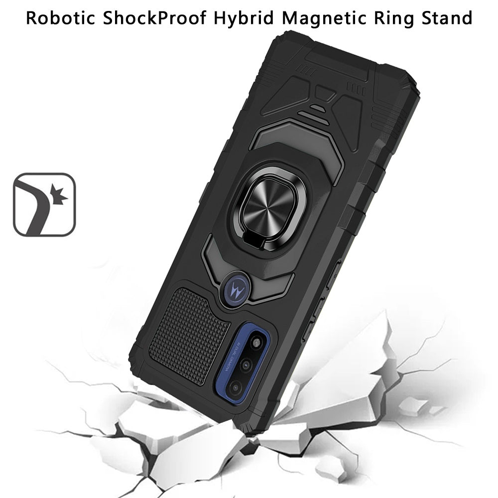 For Motorola Moto G Pure Hybrid Dual Layer with Rotate Magnetic Ring Stand Holder Kickstand, Rugged Shockproof Anti-Scratch Protective Black Phone Case Cover