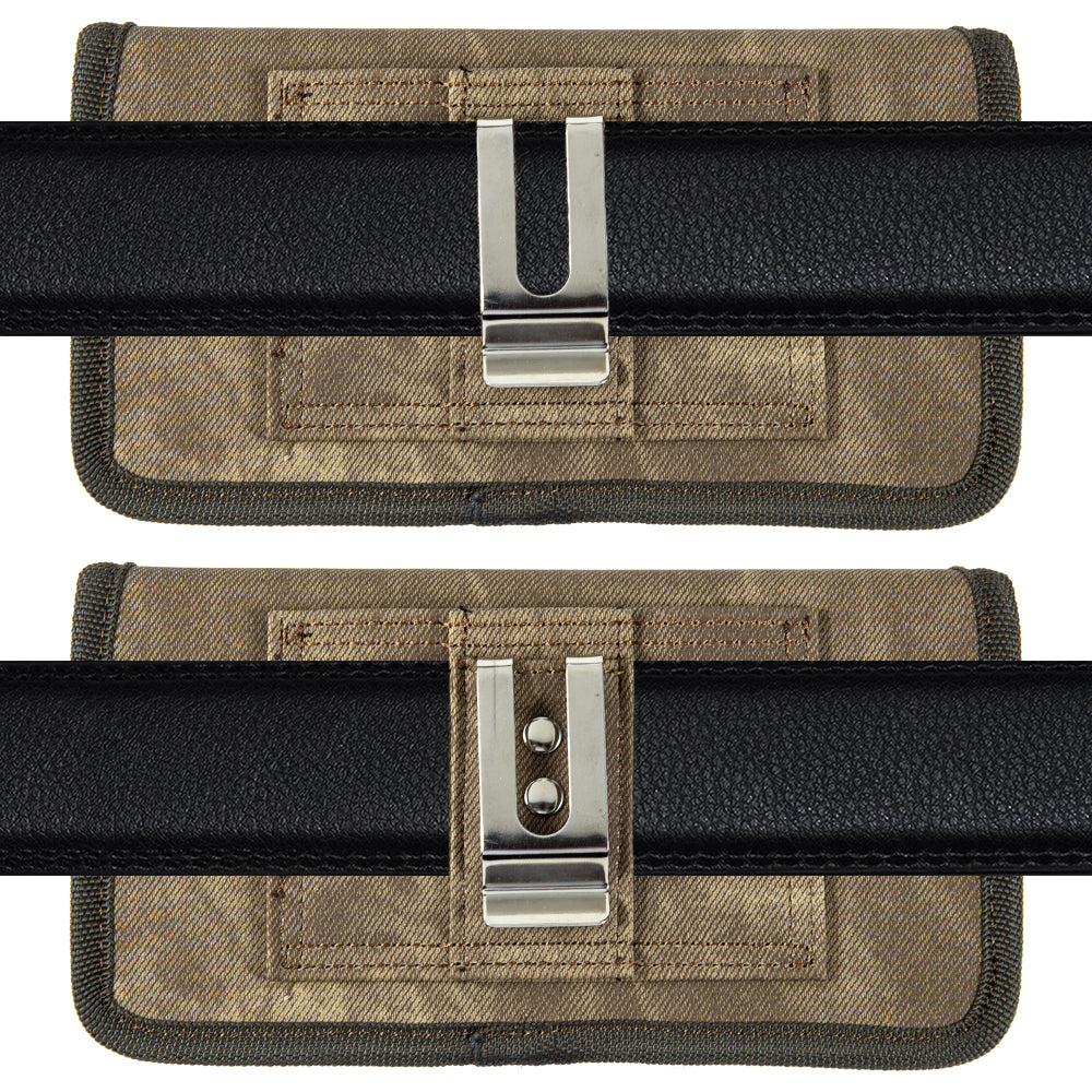 For Samsung Galaxy A42 5G Universal Horizontal Cell Phone Case Fabric Holster Carrying Pouch with Belt Clip and 2 Card Slots fit Large Devices 6.3" [Brown Denim]