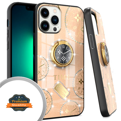 For Apple iPhone 14 (6.1") Elegant Rhinestone 3D Diamond Bling Glitter with Ring Stand Kickstand Plating Hard  Phone Case Cover