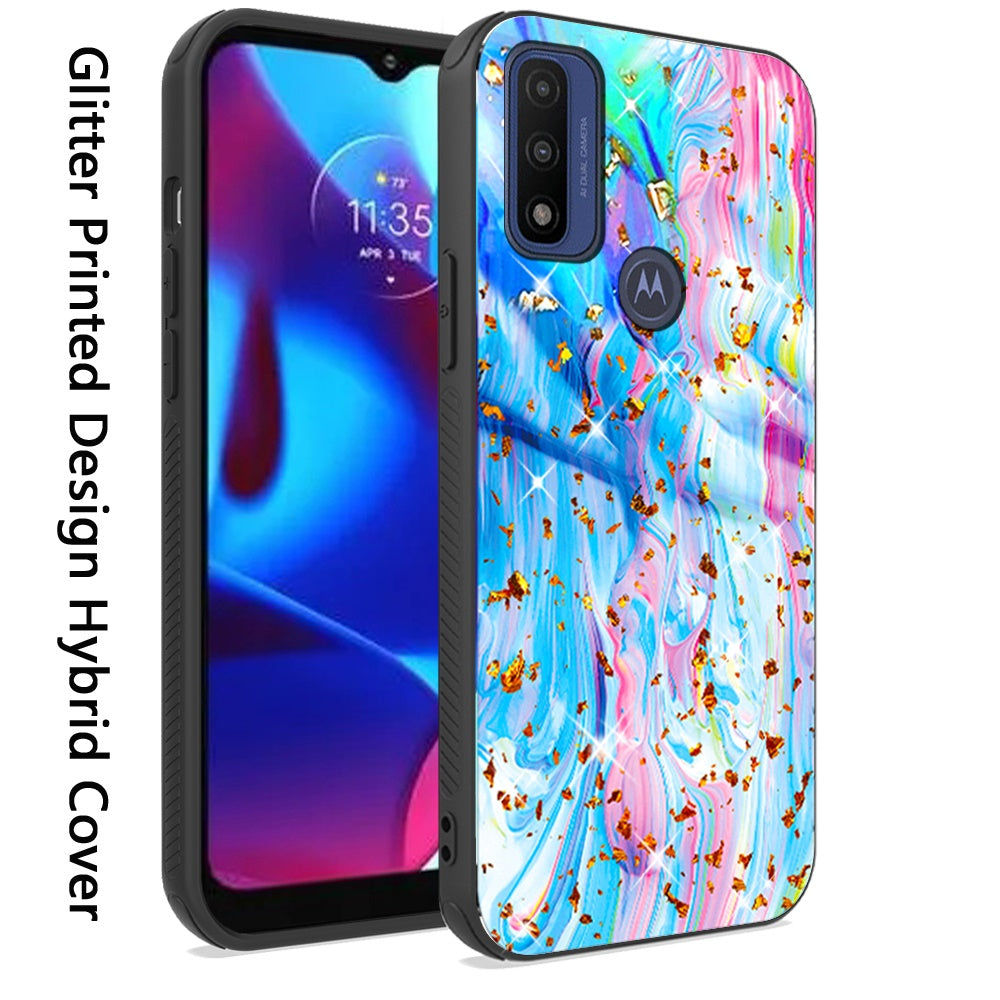 For Motorola Moto G Power 2022 Printed Design Pattern Hybrid with Glitter Sparkle Bling Slim Fit Hard TPU Shockproof Protective  Phone Case Cover