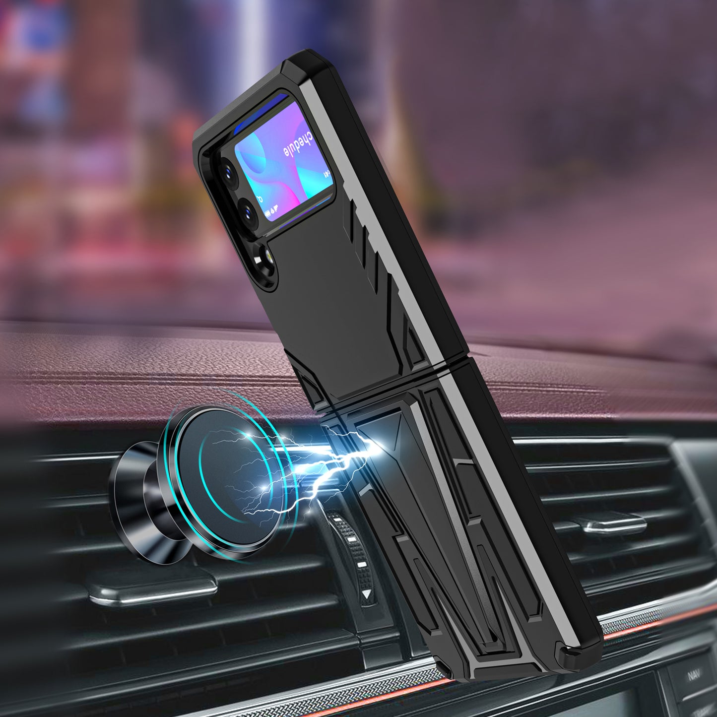 For Samsung Galaxy S22 Hybrid Armor Rugged with Kickstand, Supports Magnetic Car Mount Dual Layer Hard PC Protective Red Phone Case Cover