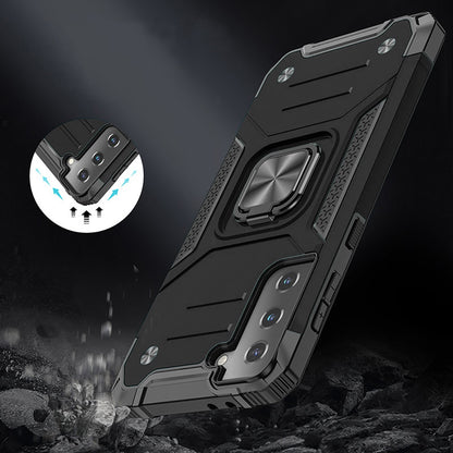 For Samsung Galaxy S20 Armor Hybrid with Ring Stand Holder Kickstand Shockproof Heavy-Duty Durable Rugged 2in1 Black Phone Case Cover