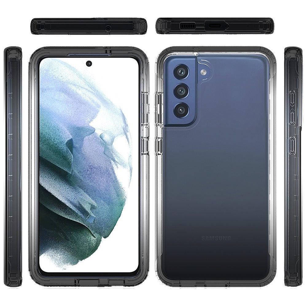 For Samsung Galaxy S21 FE /Fan Edition Dual Layer Hybrid Clear Gradient Two Tone Transparent Shockproof Rubber TPU Frame  Phone Case Cover