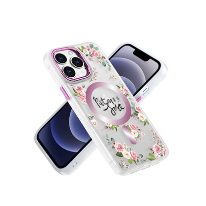 For Apple iPhone 14 /Plus Pro Max Hybrid Flower Quotation Design Fashion Hard PC with MagSafe Compatible  Phone Case Cover