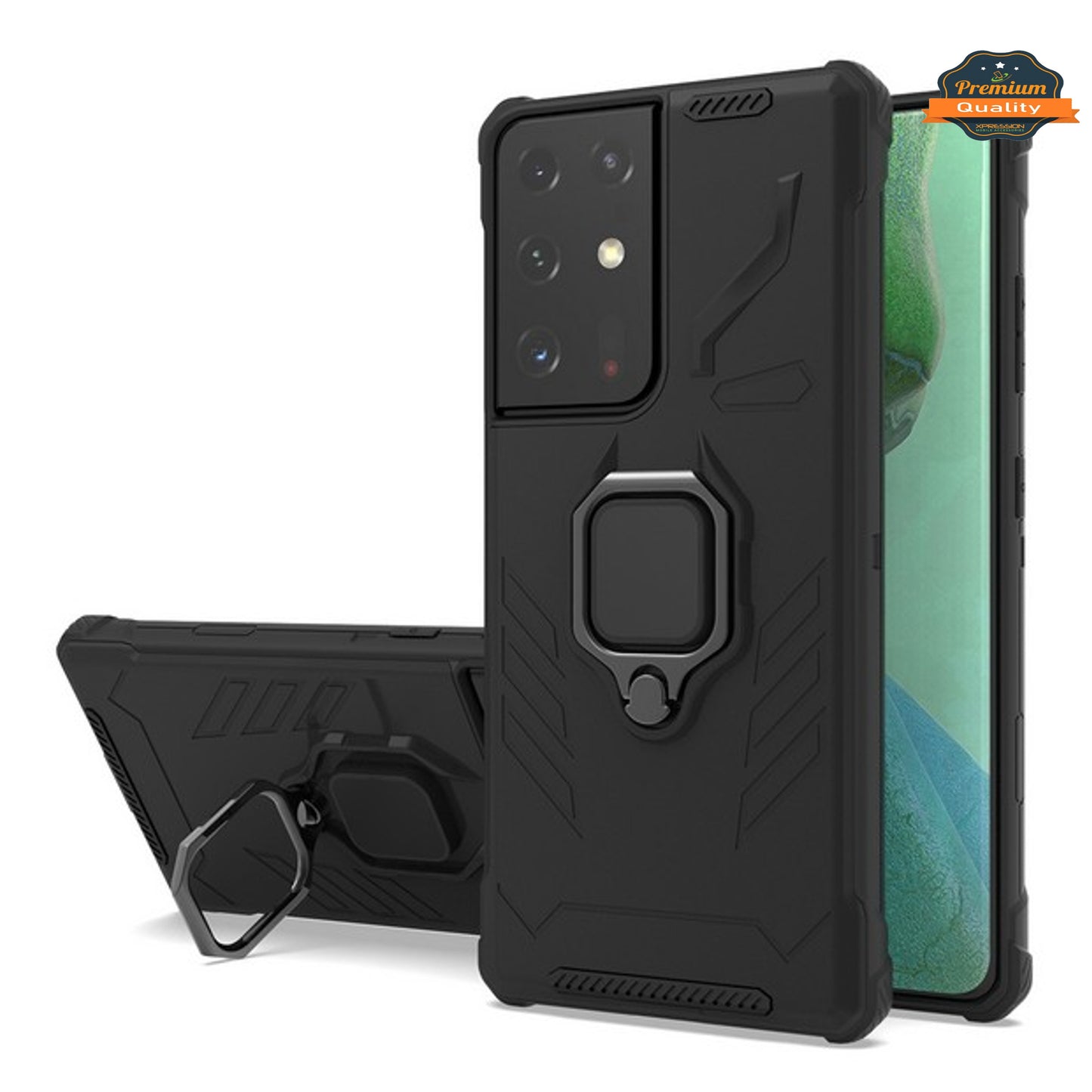 For Samsung Galaxy S20 FE /Fan Edition Shock-Proof Case with Kickstand Ring Holder Texture Rugged Hybrid Dual Layer  Phone Case Cover