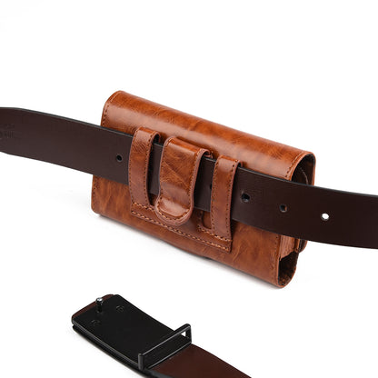 For Samsung Galaxy A23 5G Universal Horizontal Leather Case Belt Clip Holster with Clip Loops Cell Phone Carrying Pouch [Magnetic Closure] [Brown]