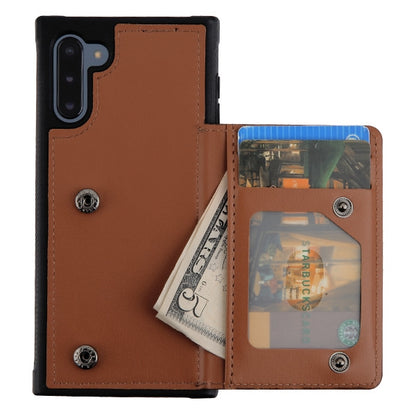 For Samsung Galaxy Note 10 (6.3) Credit Card Wallet Back Storage Invisible Pocket PU Leather Hard PC TPU Hybrid Brown Phone Case Cover
