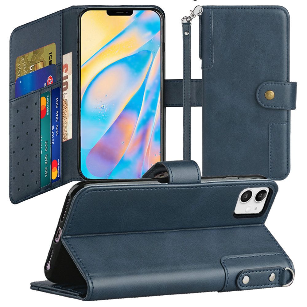 For Apple iPhone 13 Pro (6.1") Wallet Case with Credit Card Holder, PU Leather Flip Pouch Kickstand & Strap TPU Shockproof Protective  Phone Case Cover