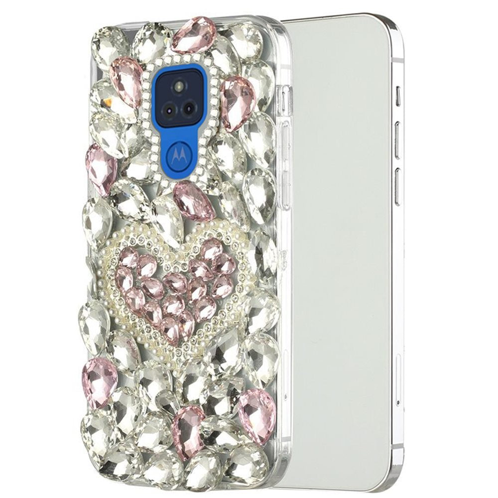 For Samsung Galaxy S22 Bling Clear Crystal 3D Full Diamonds Luxury Sparkle Rhinestone Hybrid TPU Protective Pink Pearl Heart Phone Case Cover