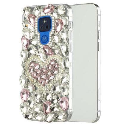 For Samsung Galaxy S22 Bling Clear Crystal 3D Full Diamonds Luxury Sparkle Rhinestone Hybrid TPU Protective Pink Pearl Heart Phone Case Cover