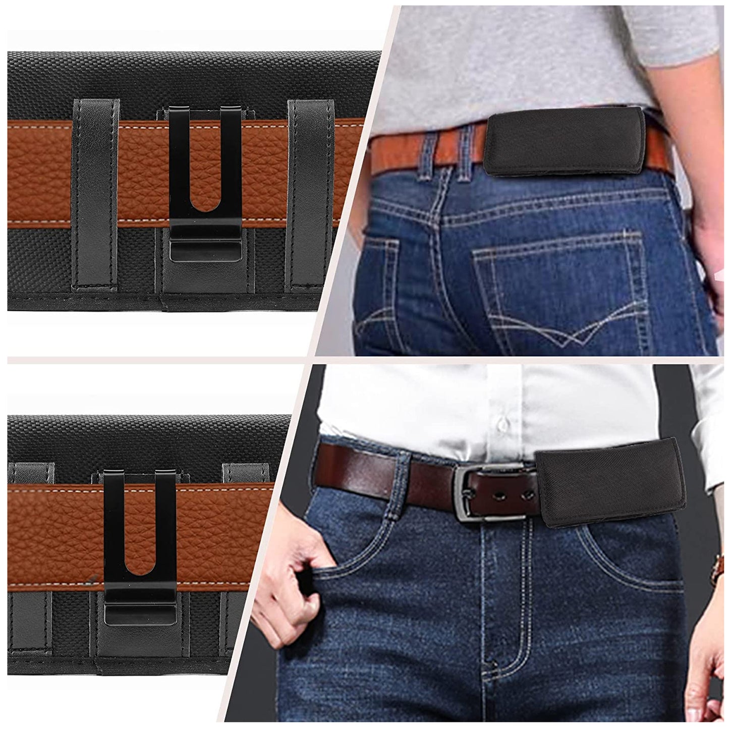 Universal Cell Phone Holster with Belt Clip Loops & Card Slot Canvas Horizontal Pouch Waist Carrying Case Fit Samsung Galaxy S22 Ultra & Most Phone XXL [6.93 x 3.43 x 0.6 in] Universal Canvas Pouch [Black]