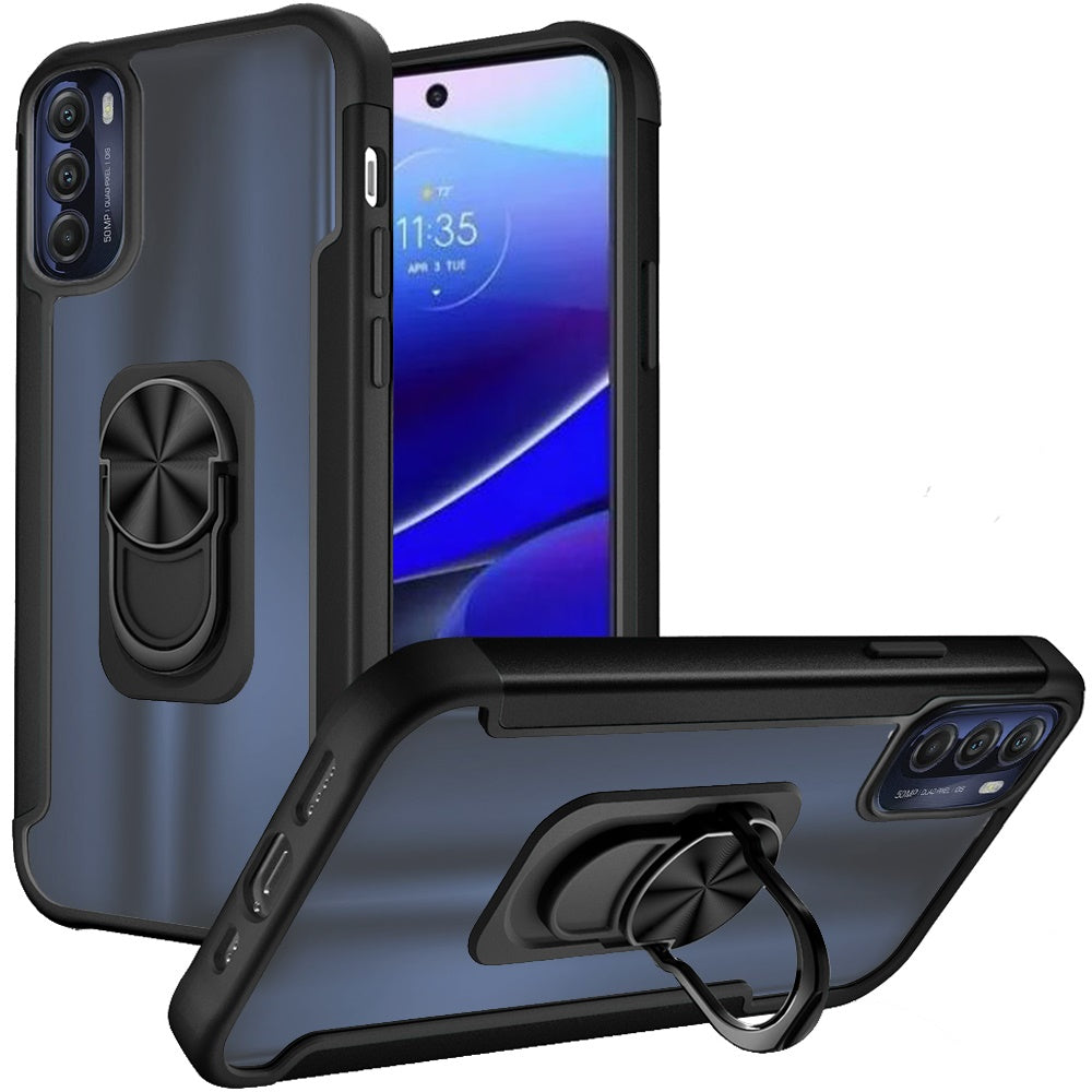 For Motorola Moto G Stylus 5G 2022 Clear Military Grade Hybrid with Ring Holder Kickstand [Magnetic Car Mount Feature]  Phone Case Cover