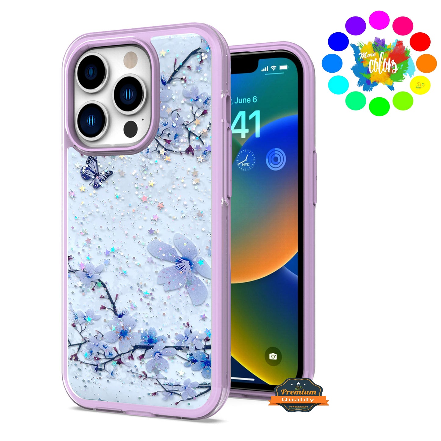 For Apple iPhone 14 (6.1") Sakura Spring Flowers Design Colorful Frame Hybrid Rubber TPU Hard Shockproof Rugged Slim  Phone Case Cover