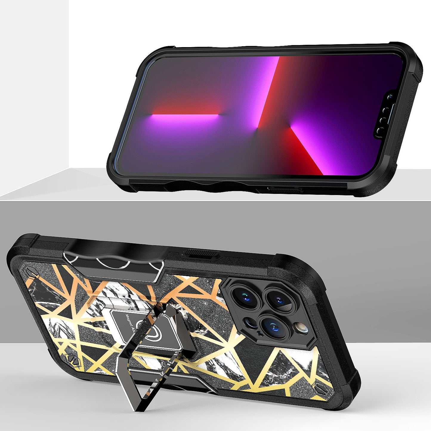 For Samsung Galaxy A23 5G Marble Stone Design Hybrid Armor with Magnetic Ring Stand Kickstand Heavy Duty Rugged  Phone Case Cover