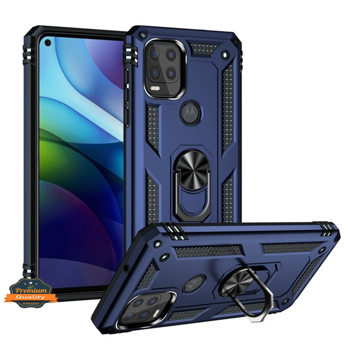 For Motorola Moto G Stylus 5G 2021 Shockproof Hybrid Dual Layer PC + TPU with Ring Stand Metal Kickstand Heavy Duty Armor Shell  Phone Case Cover