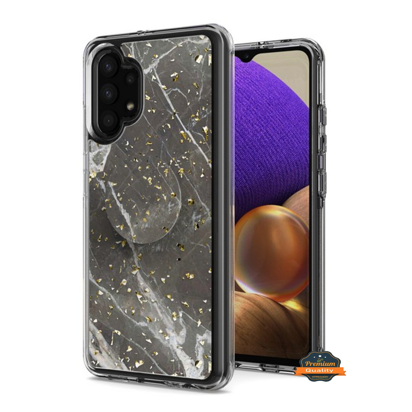 For Samsung Galaxy A32 5G Elegant Pattern Design Bling Glitter Hybrid Cases with Ring Stand Pop Up Finger Holder Kickstand  Phone Case Cover