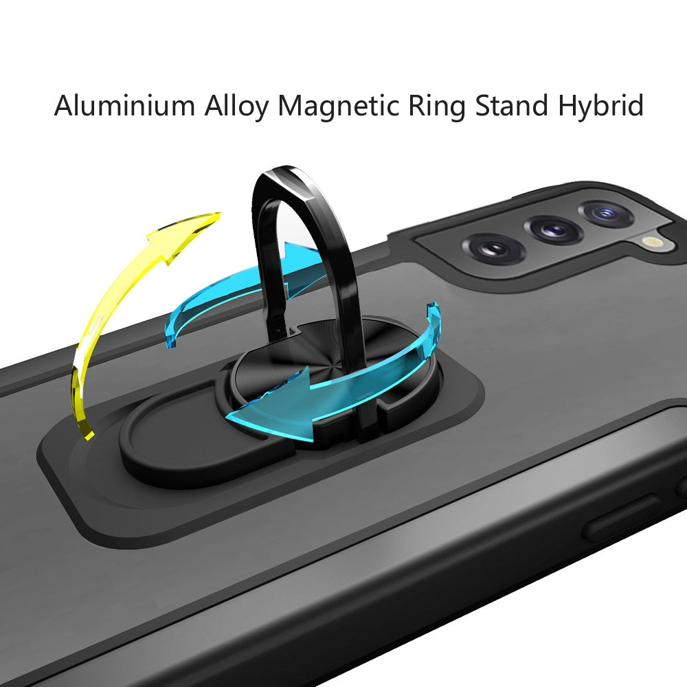 For Samsung Galaxy S22+ Plus Clear Military Grade Design Hybrid with Ring Holder Kickstand [Magnetic Car Mount Feature]  Phone Case Cover