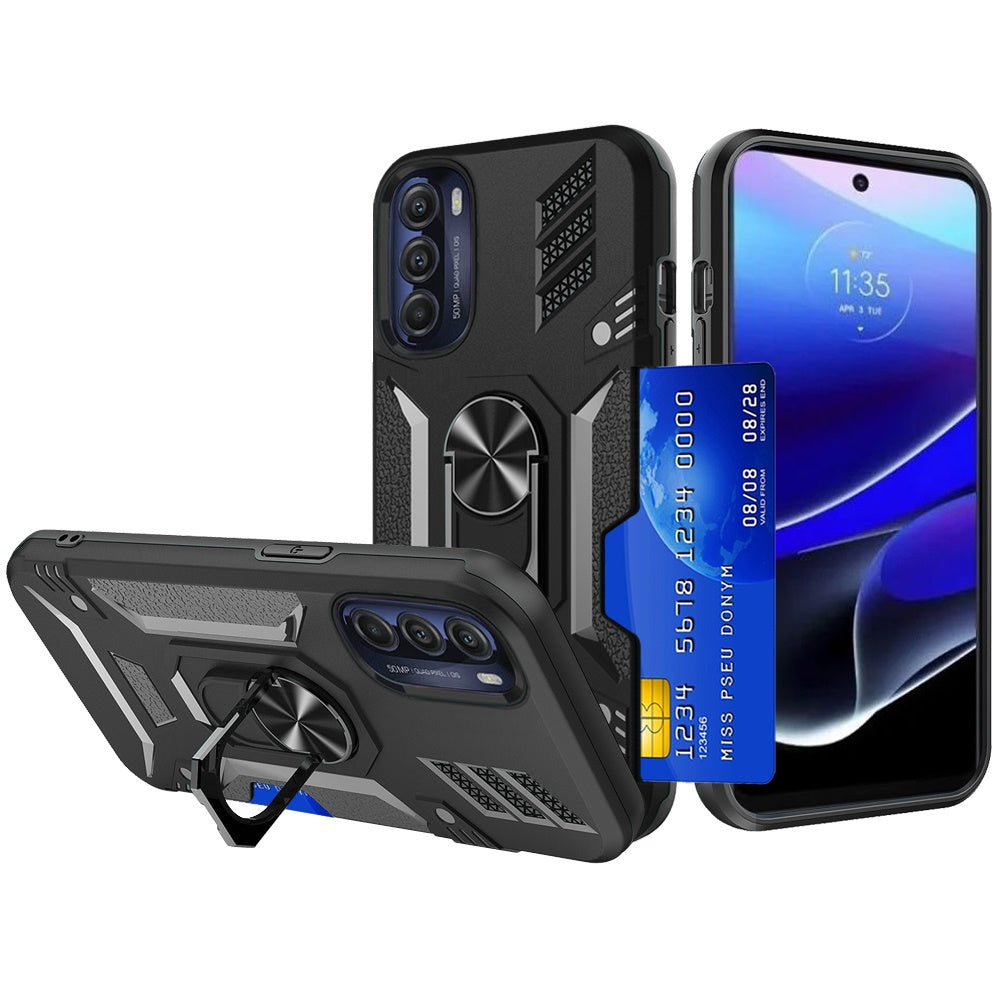 For Motorola Moto G Stylus 5G 2022 Wallet Case Hybrid Ring Stand with Invisible Credit Card Holder Heavy Duty Shockproof  Phone Case Cover