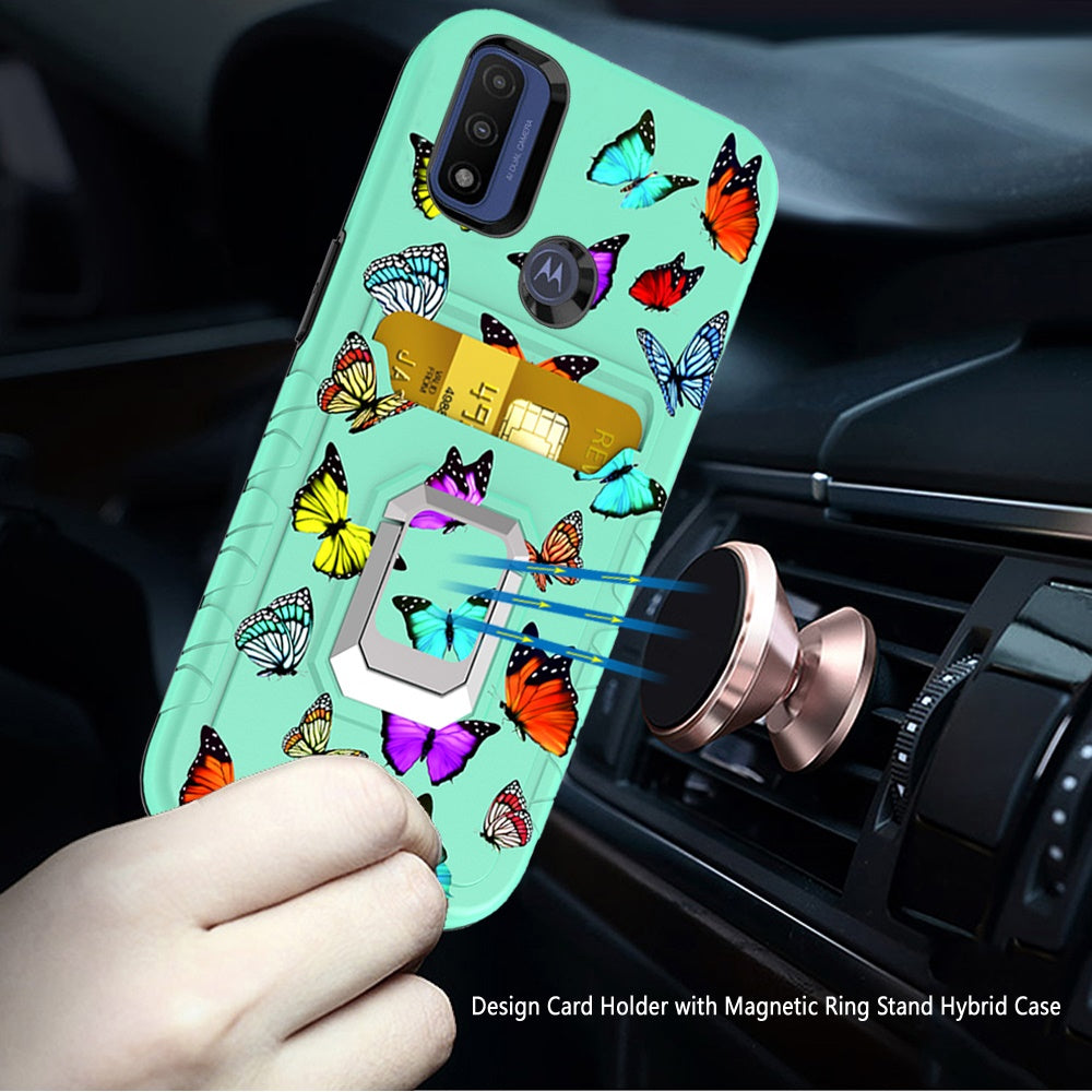 For Motorola Moto G Power 2022 Stylish Wallet Case Designed Credit Card Holder & Magnetic Kickstand Ring Heavy Duty Hybrid  Phone Case Cover