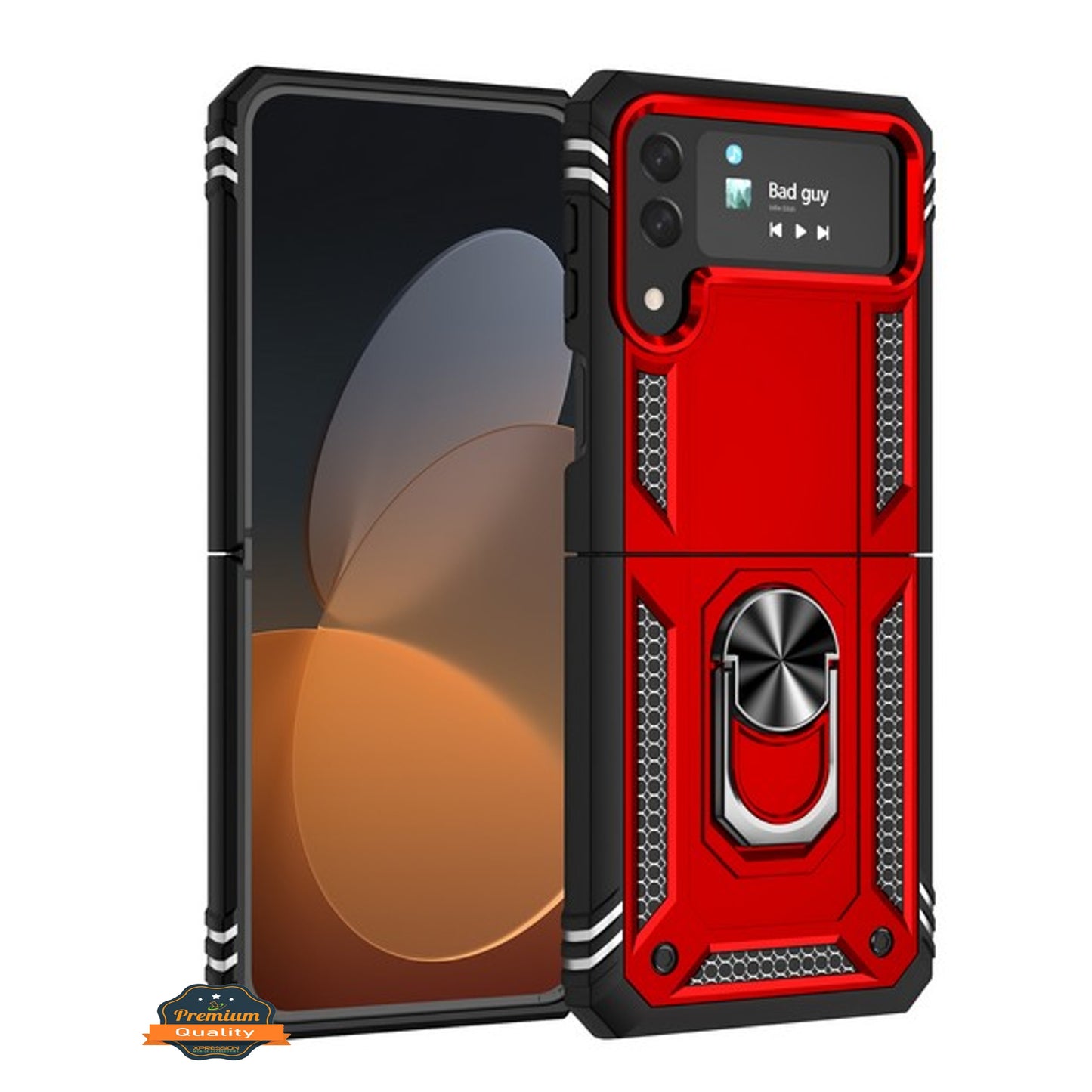 For Samsung Galaxy Z Flip 4 5G Shockproof Hybrid Dual Layer PC + TPU with Ring Stand Metal Kickstand Heavy Duty Armor Shell  Phone Case Cover